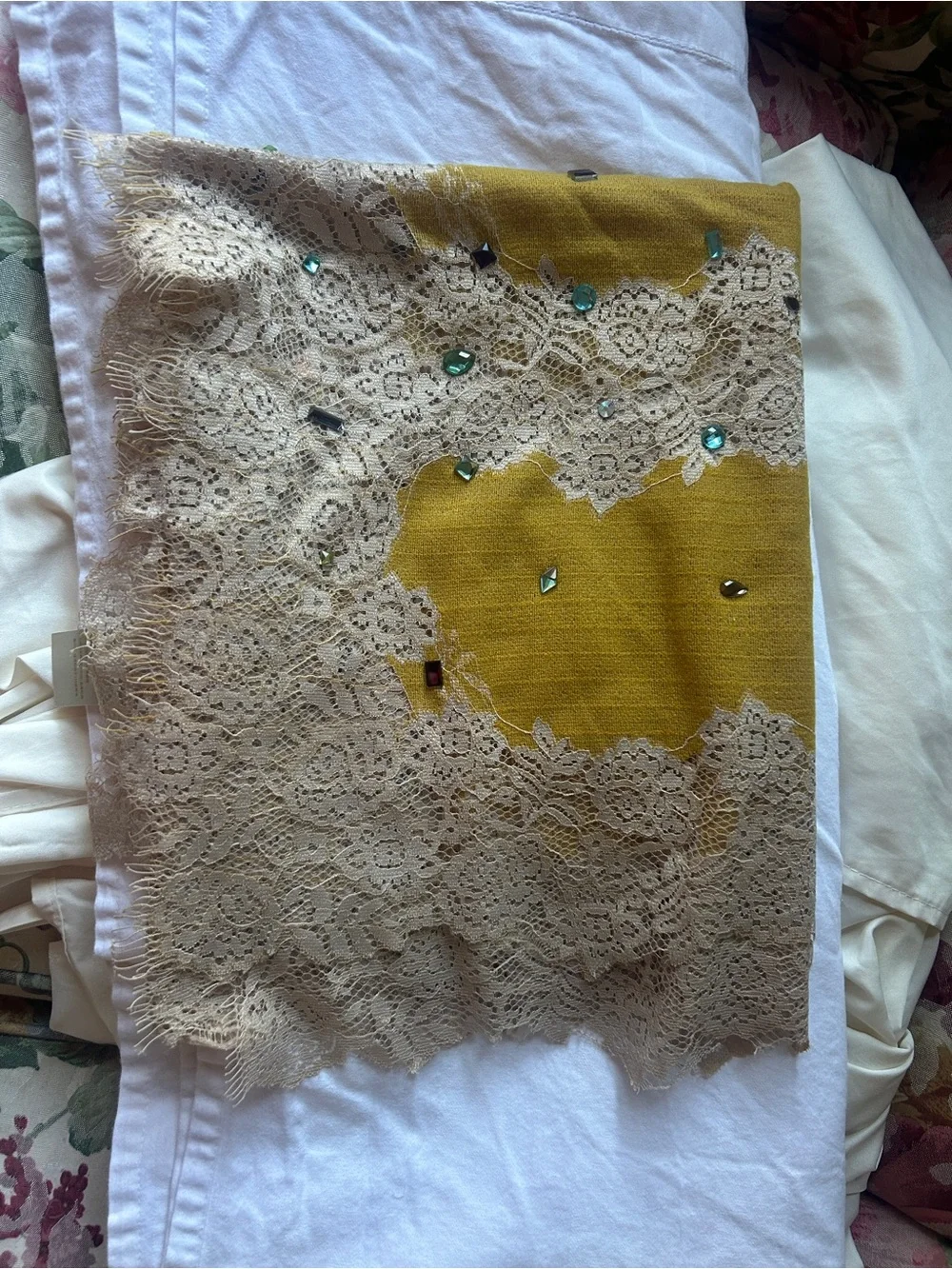 Dusty Yellow Lace silk scarf